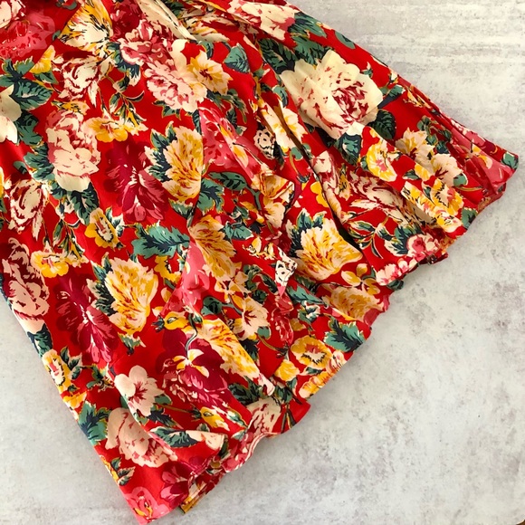 UO Kimchi Blue Sabrina Ruffled Faux Wrap Dress in Red Floral 0 - Picture 8 of 10